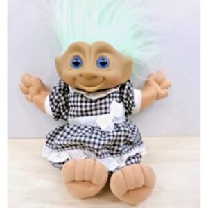 Vintage Ace Novelty Green Haired 12" Treasure Troll Doll with Blue Jewel